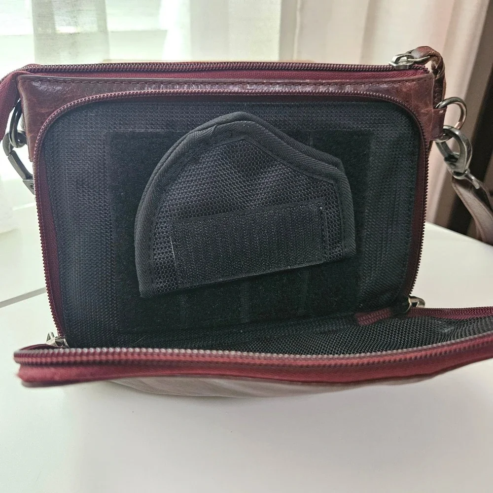 Lady Conceal Leather Crossbody Bag Brown Organizer Concealed Carry CCW Purse
